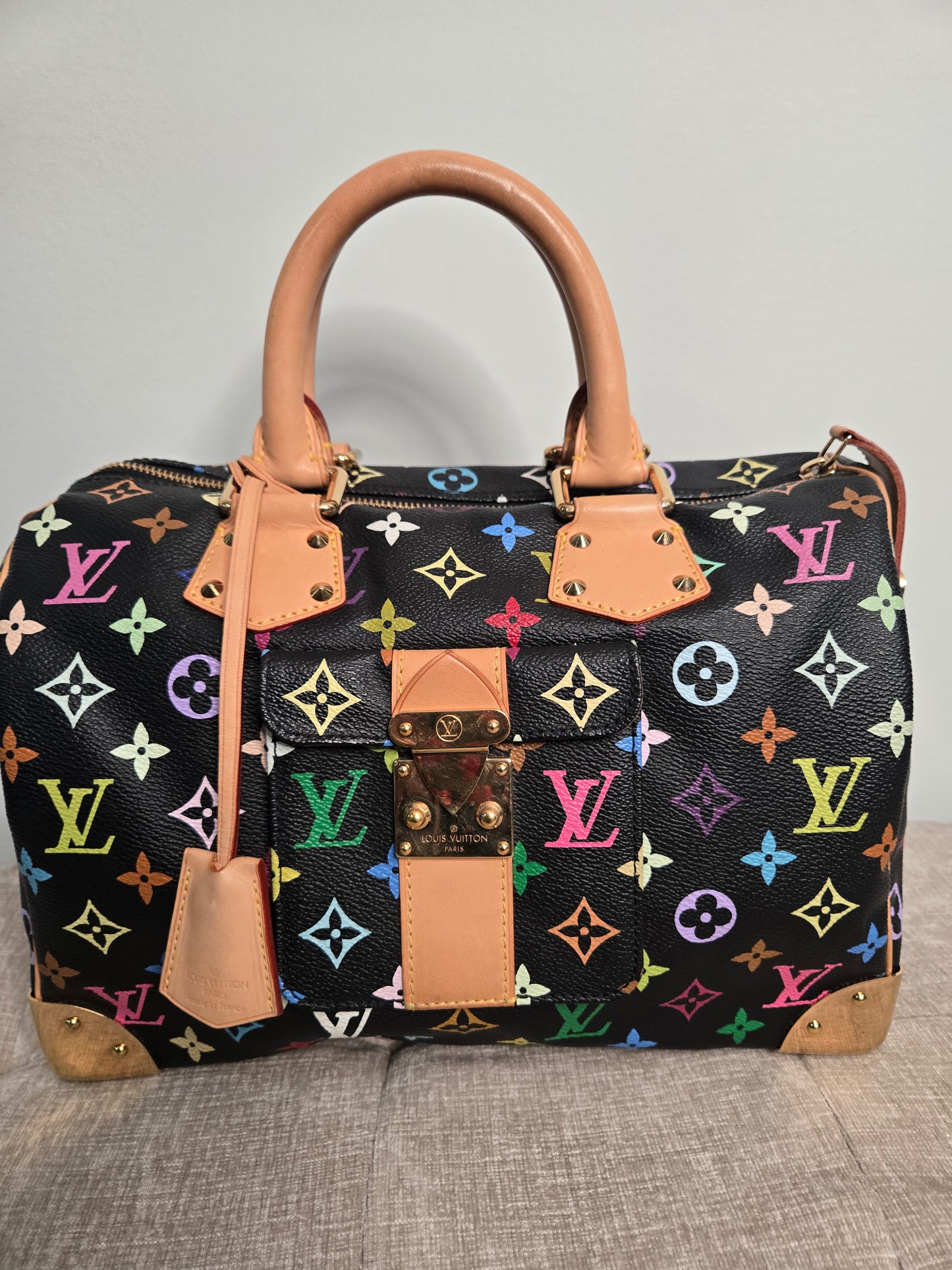 Preowned Louis Vuitton Murakami Black Speedy 30 Boston Bag