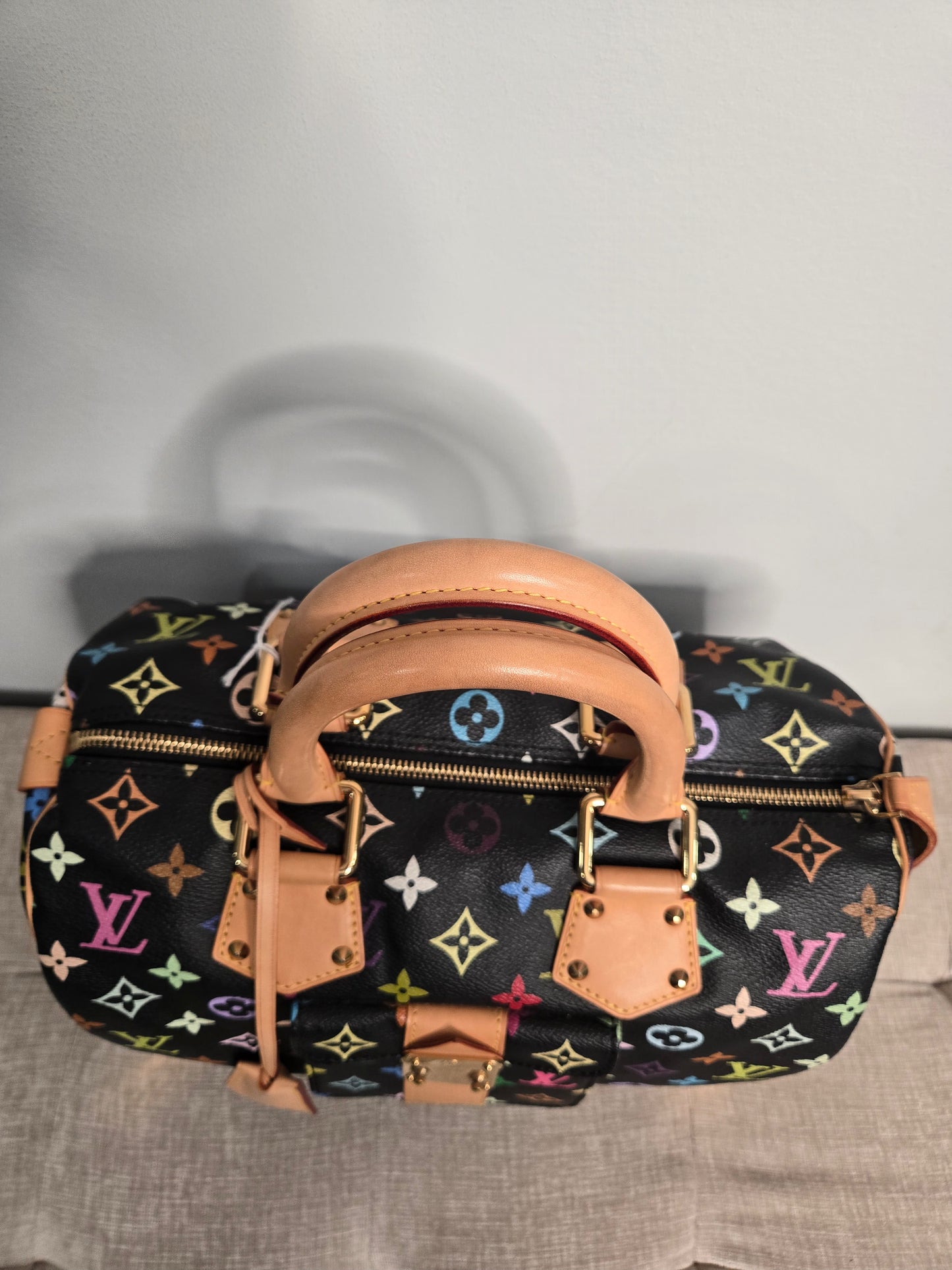 Preowned Louis Vuitton Murakami Black Speedy 30 Boston Bag