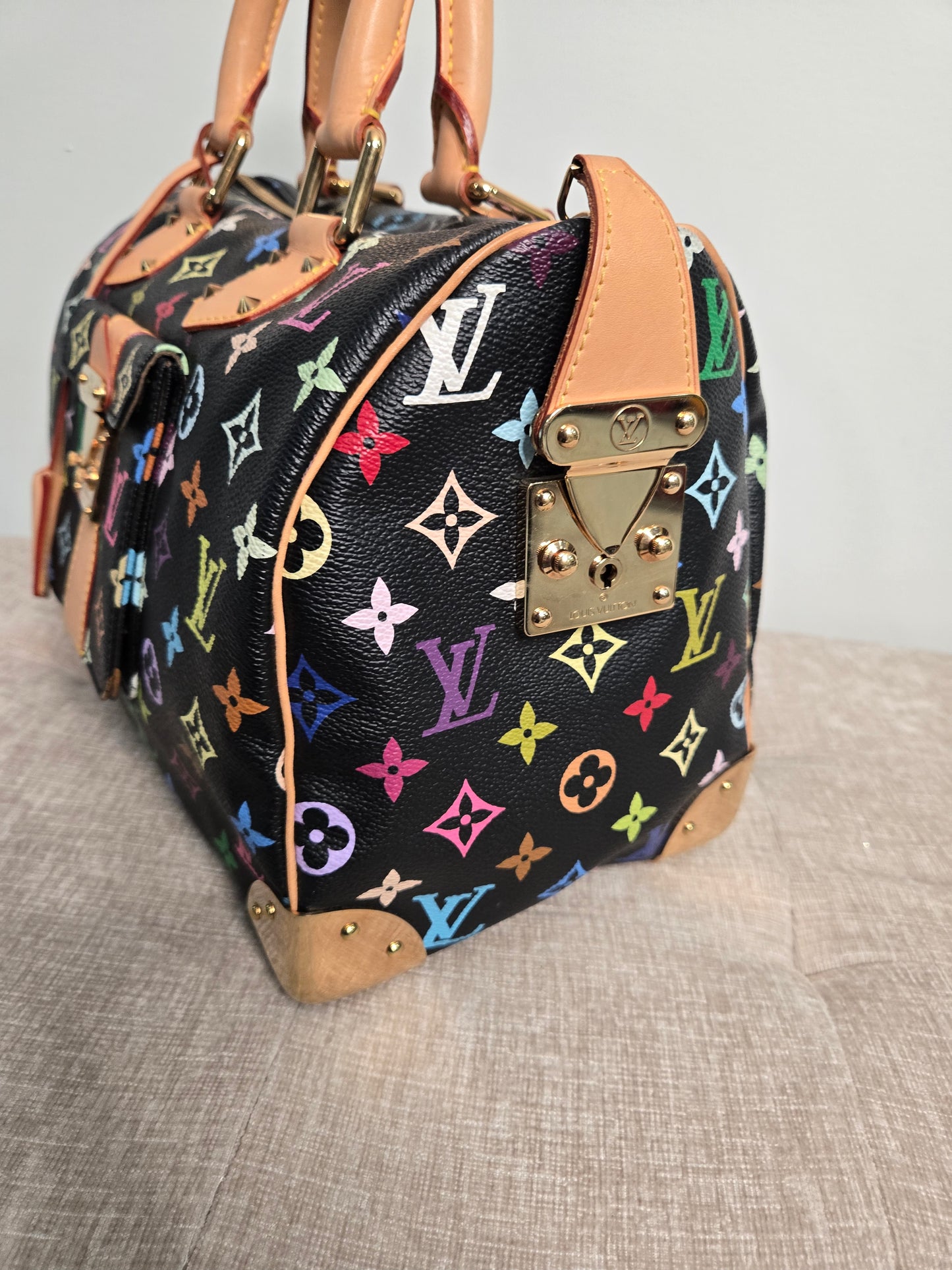 Preowned Louis Vuitton Murakami Black Speedy 30 Boston Bag