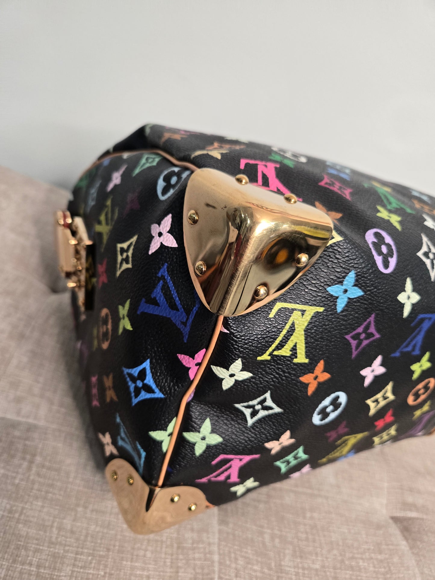 Preowned Louis Vuitton Murakami Black Speedy 30 Boston Bag