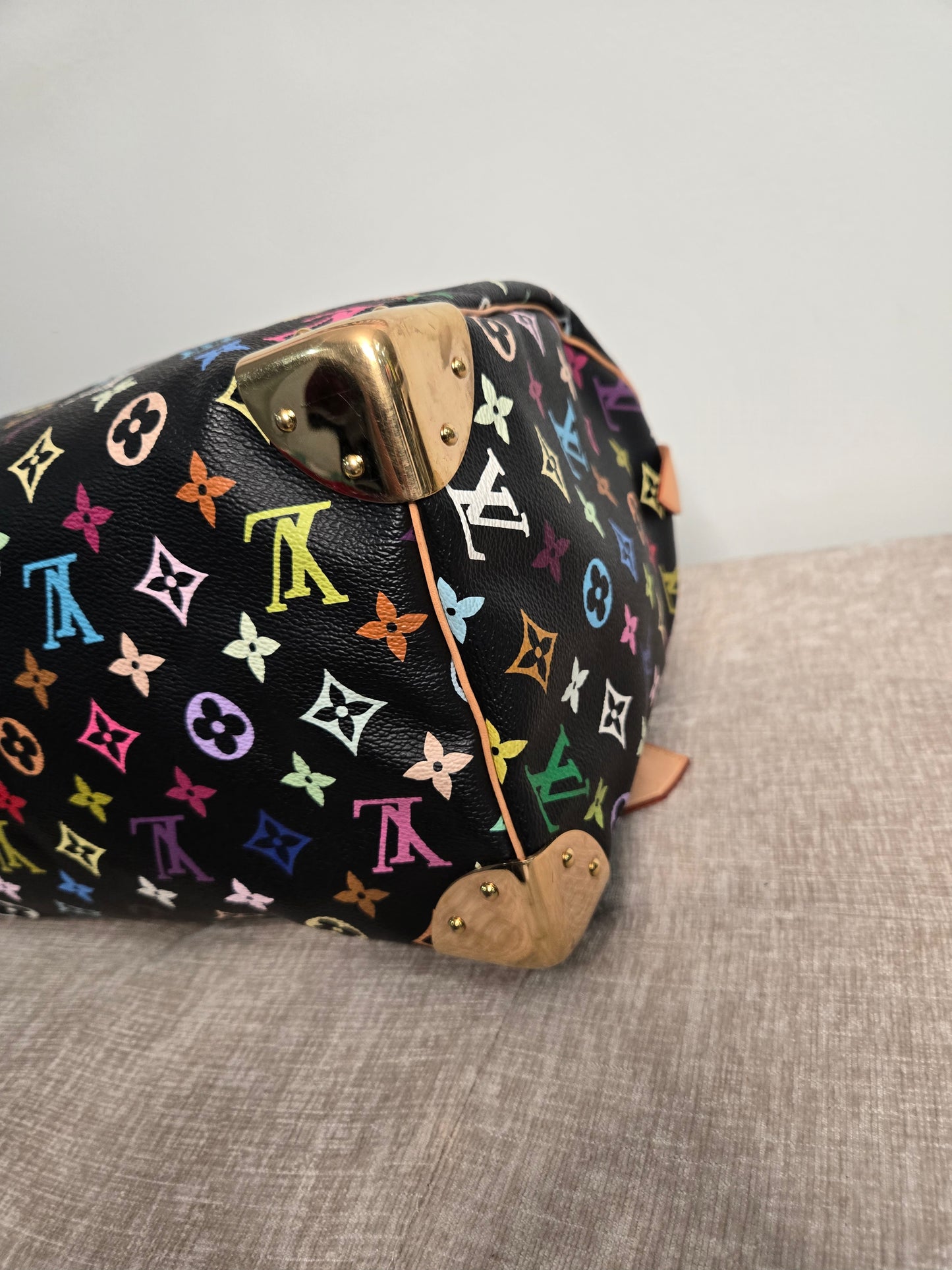 Preowned Louis Vuitton Murakami Black Speedy 30 Boston Bag