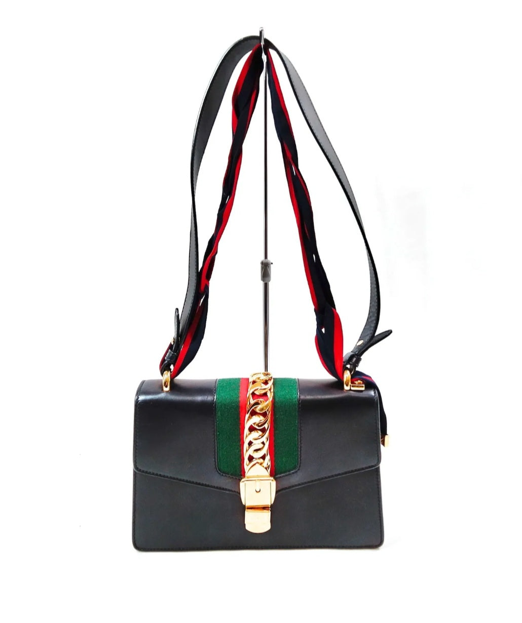 Preowned Vintage Gucci Shoulder Bag Sherry Line Black Leather