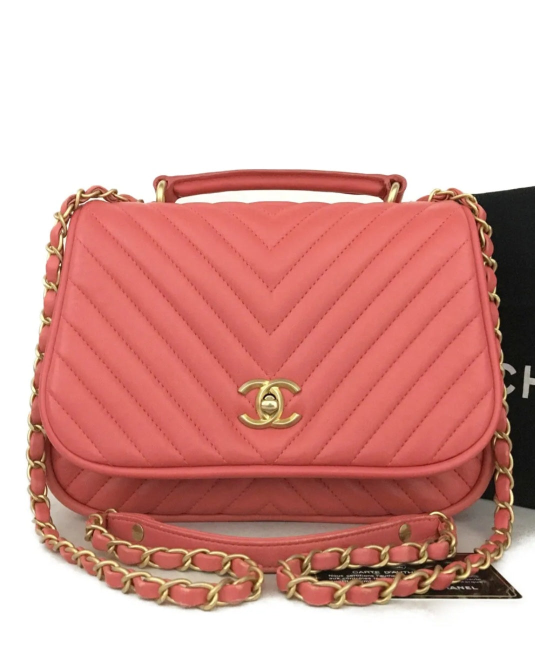 Preowned Chanel Pink 25 V Stitch CC Logo Lambskin 2way Chain Shoulder Bag