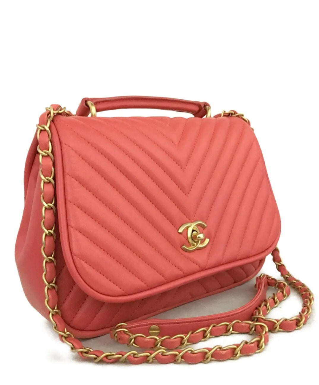 Preowned Chanel Pink 25 V Stitch CC Logo Lambskin 2way Chain Shoulder Bag