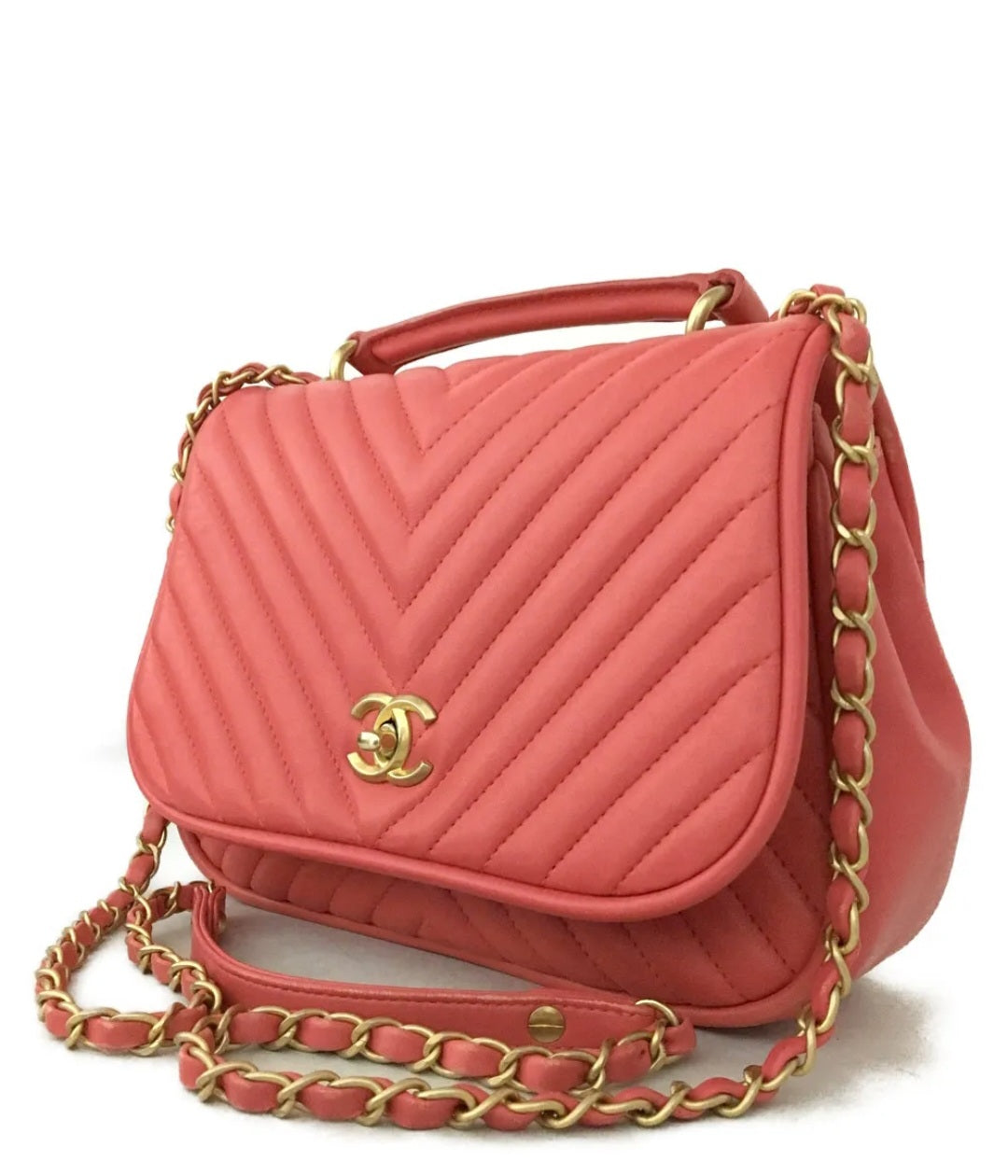 Preowned Chanel Pink 25 V Stitch CC Logo Lambskin 2way Chain Shoulder Bag