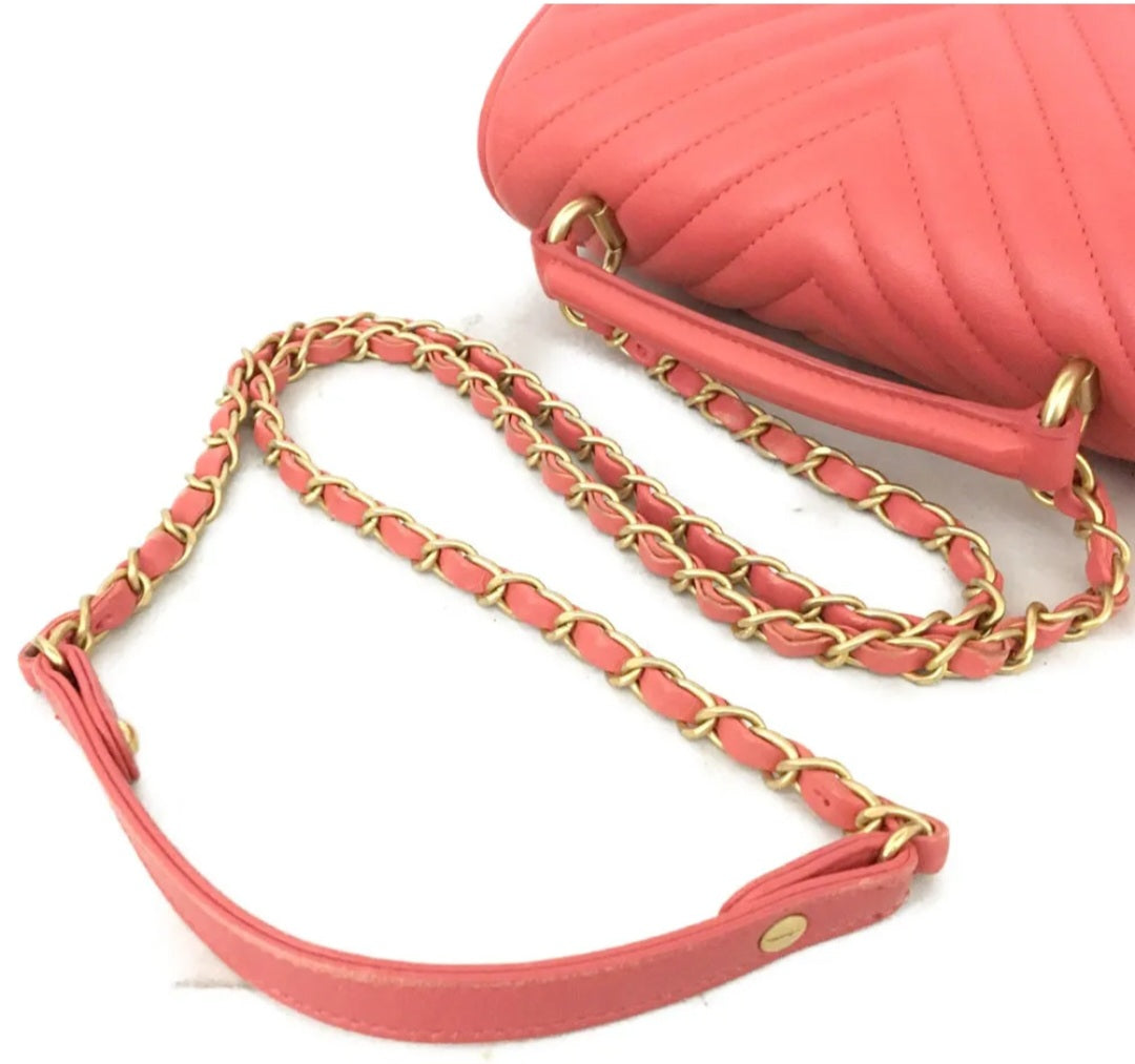 Preowned Chanel Pink 25 V Stitch CC Logo Lambskin 2way Chain Shoulder Bag