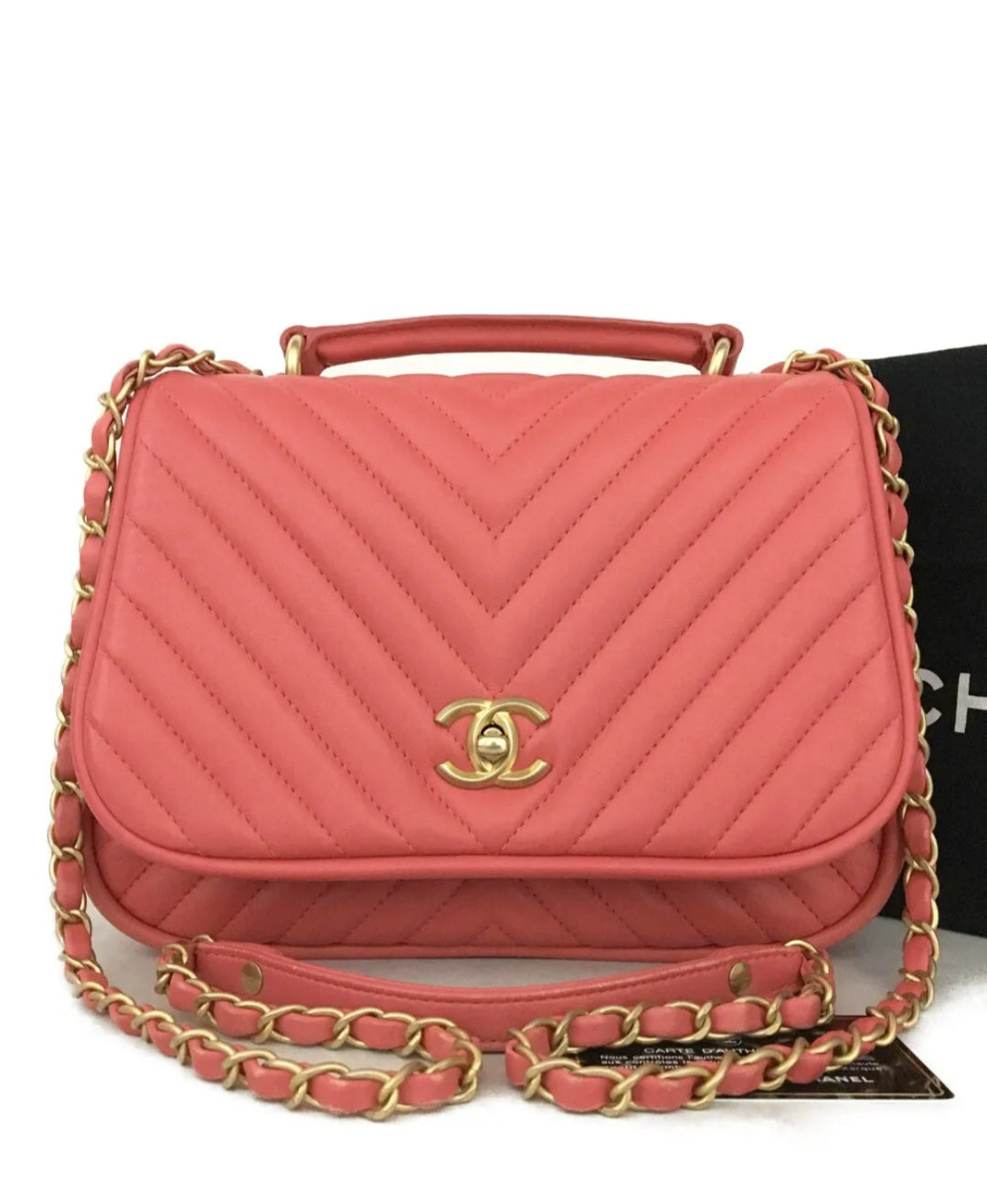Preowned Chanel Pink 25 V Stitch CC Logo Lambskin 2way Chain Shoulder Bag