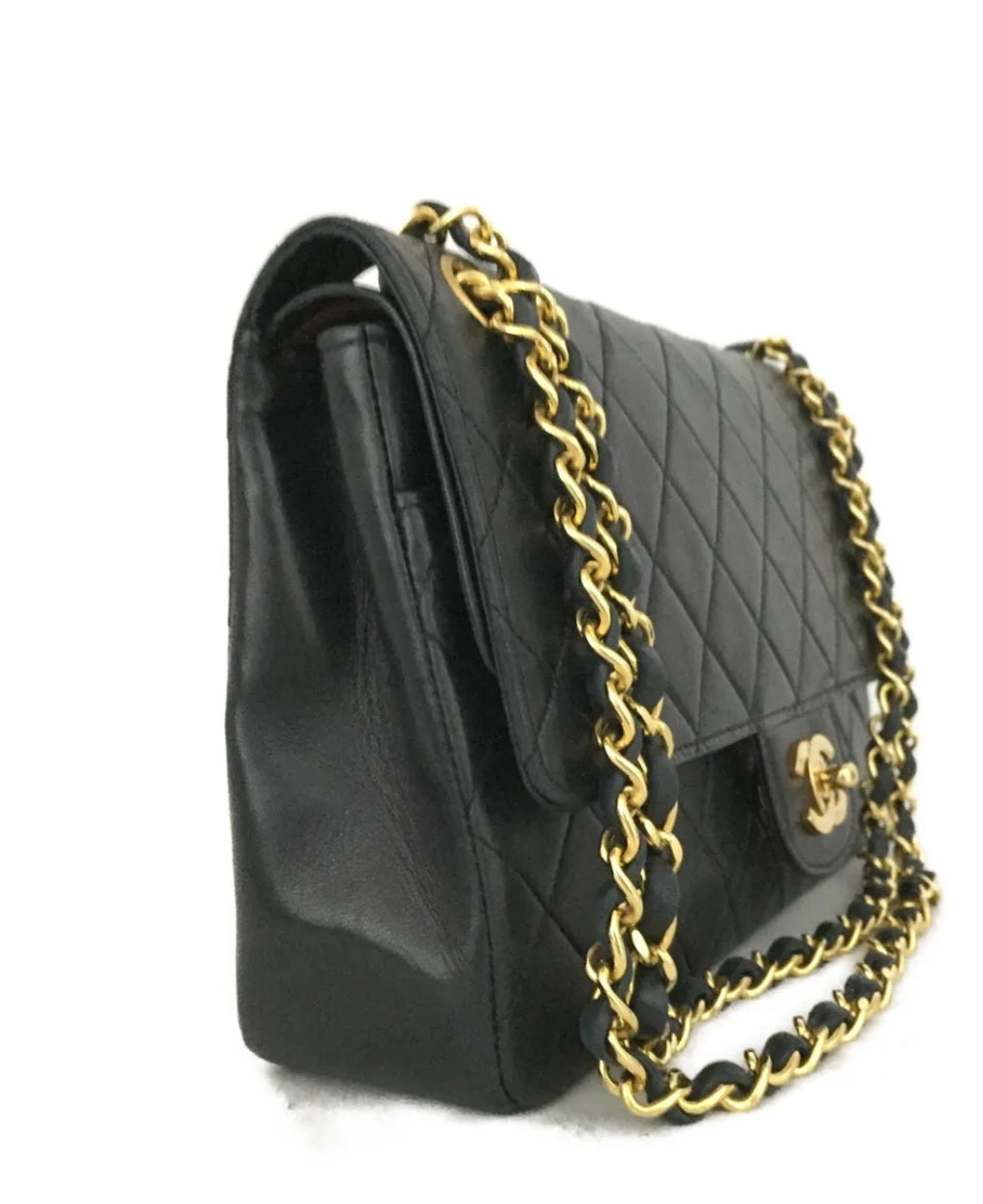 Preowned Vintage CHANEL Double Flap 25 Quilted CC Logo Lambskin Chain Shoulder Bag