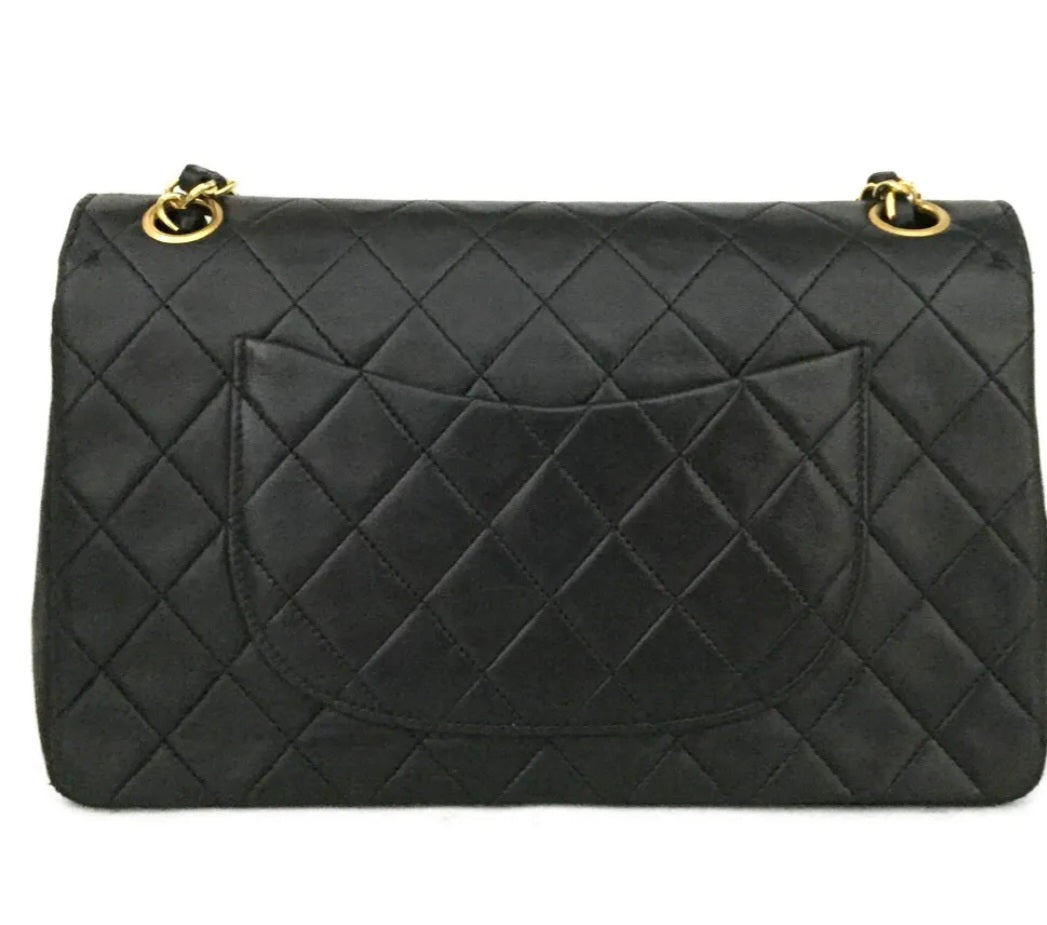 Preowned Vintage CHANEL Double Flap 25 Quilted CC Logo Lambskin Chain Shoulder Bag