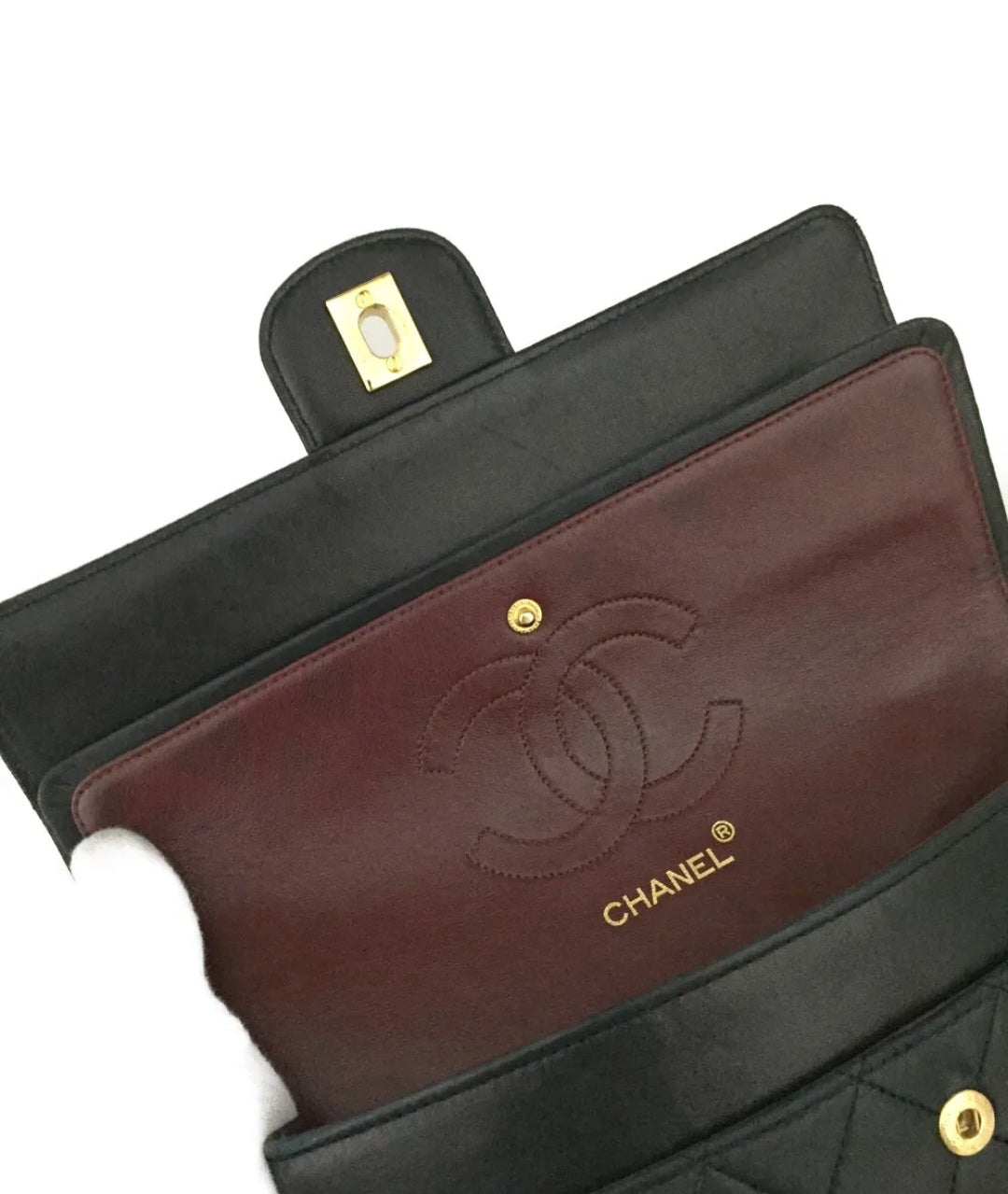 Preowned Vintage CHANEL Double Flap 25 Quilted CC Logo Lambskin Chain Shoulder Bag