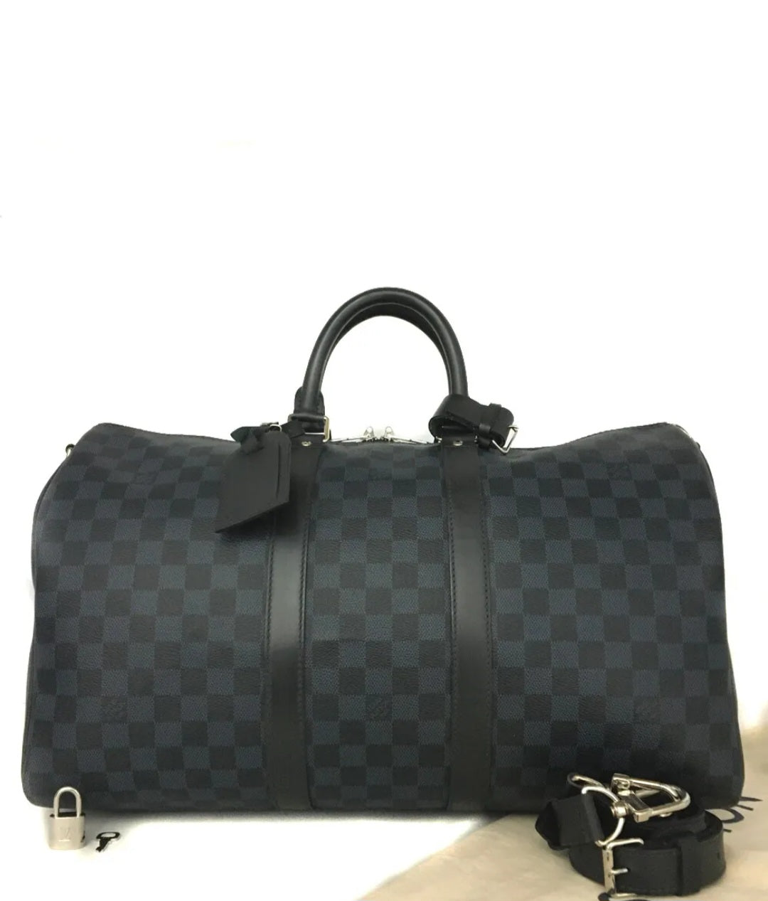 Preowned Louis Vuitton Damier Cobalt Keepall Bandouliere 45 Boston Travel Hand Bag