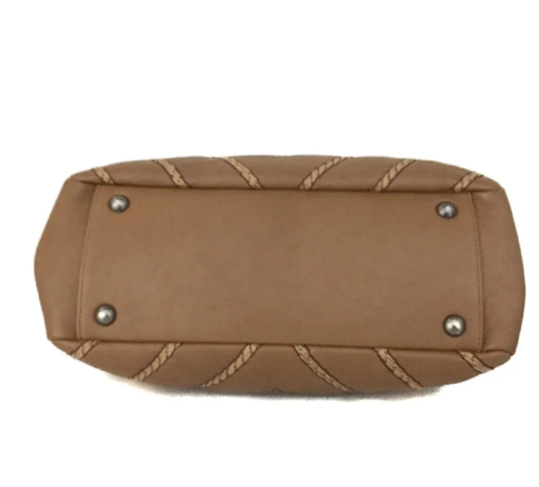 Preowned CHANEL Brown V Stitch CC Logo Lambskin Chain Shoulder Bag