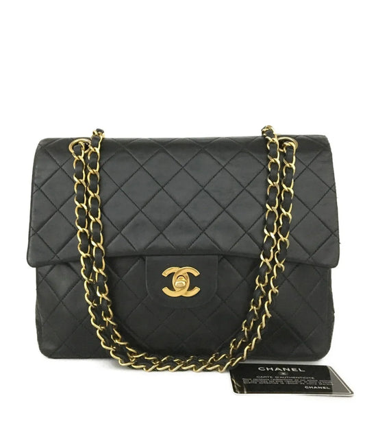 Preowned CHANEL Double Flap 25 Quilted CC Logo Lambskin w/Chain Shoulder Bag Black