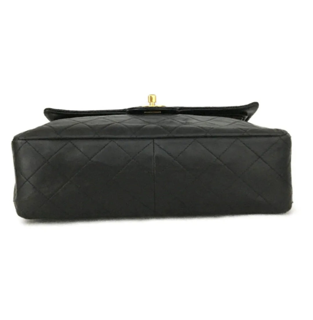 Preowned CHANEL Double Flap 25 Quilted CC Logo Lambskin w/Chain Shoulder Bag Black