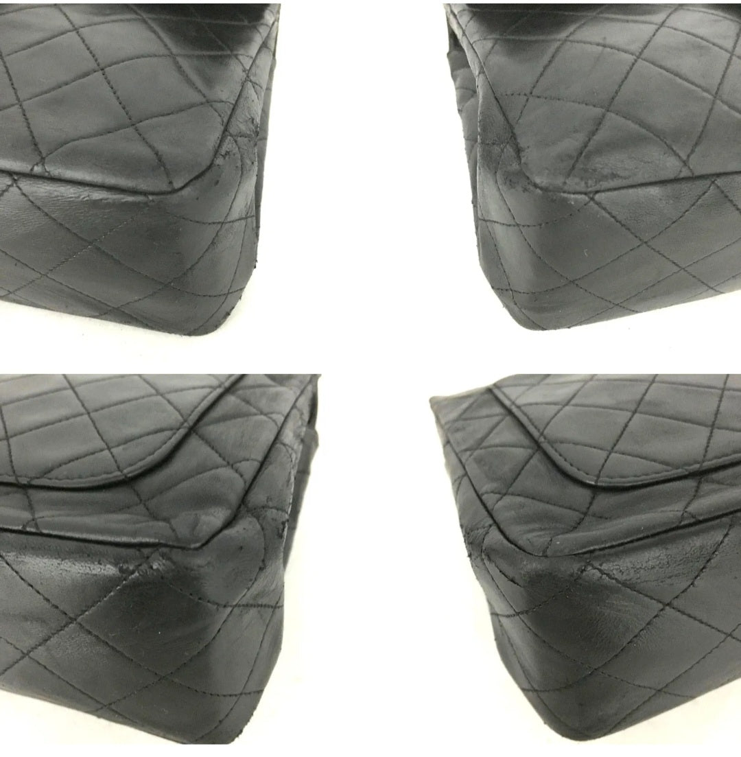 Preowned CHANEL Double Flap 25 Quilted CC Logo Lambskin w/Chain Shoulder Bag Black