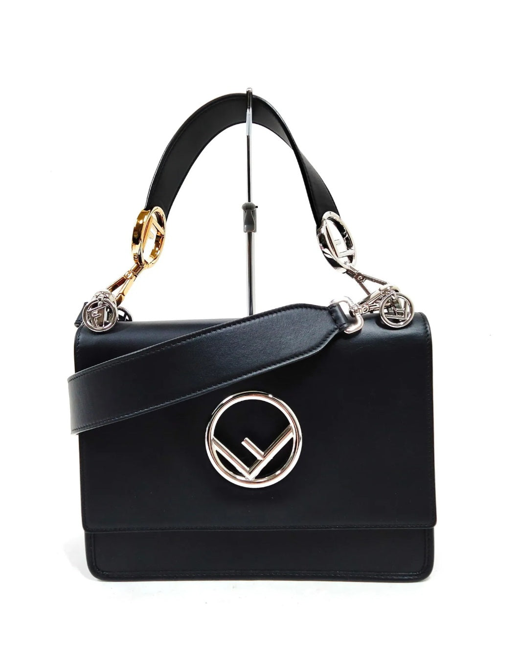 Fendi FF Hand Bag Black Leather