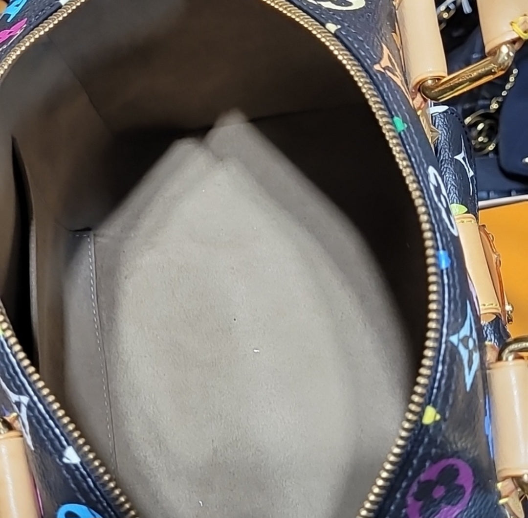 Preowned Louis Vuitton Murakami Black Speedy 30 Boston Bag