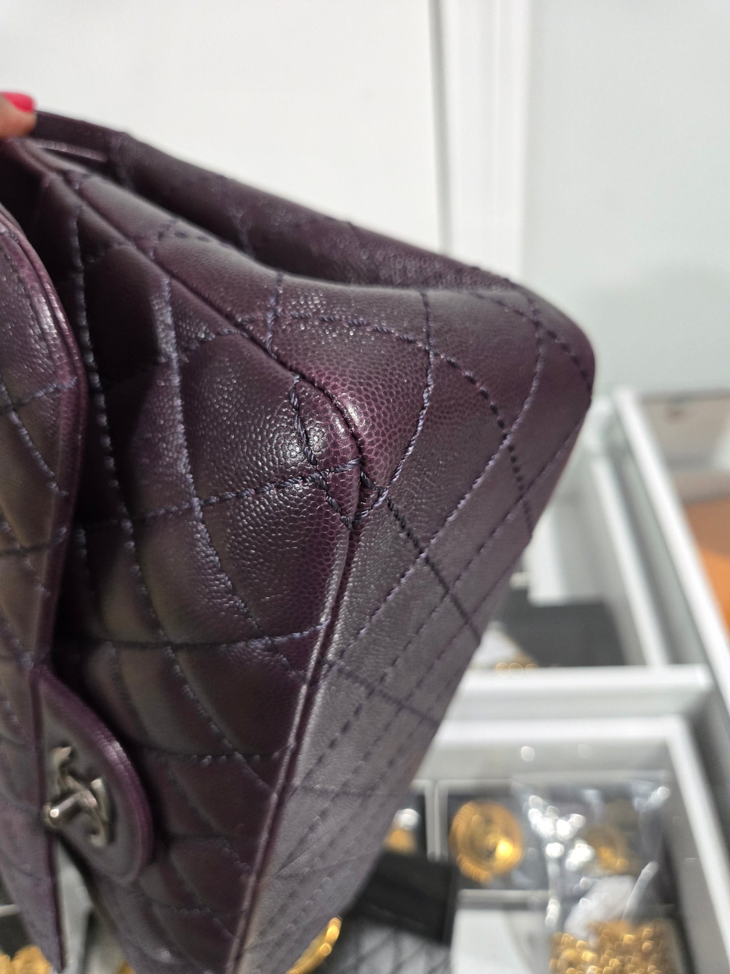 Pre-owned Chanel  Jumbo Double flap  Caviar Leather Chain Shoulder Bag Plum/Purple
