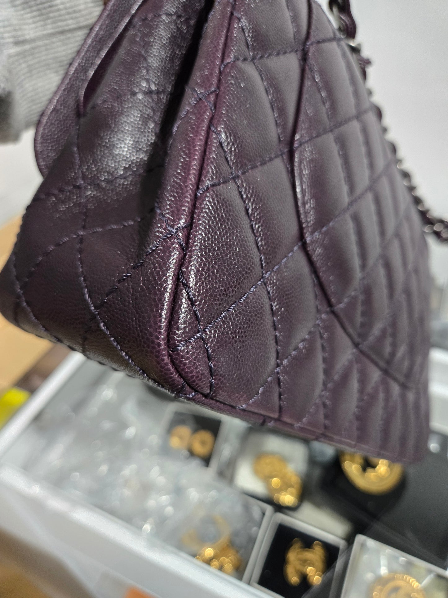 Pre-owned Chanel  Jumbo Double flap  Caviar Leather Chain Shoulder Bag Plum/Purple