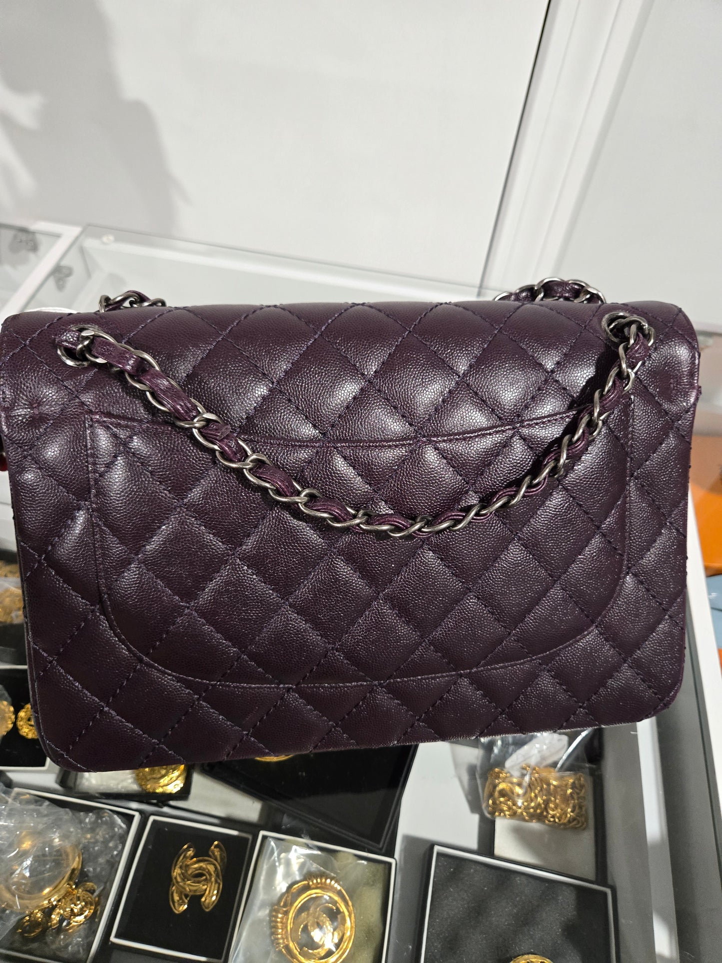 Pre-owned Chanel  Jumbo Double flap  Caviar Leather Chain Shoulder Bag Plum/Purple