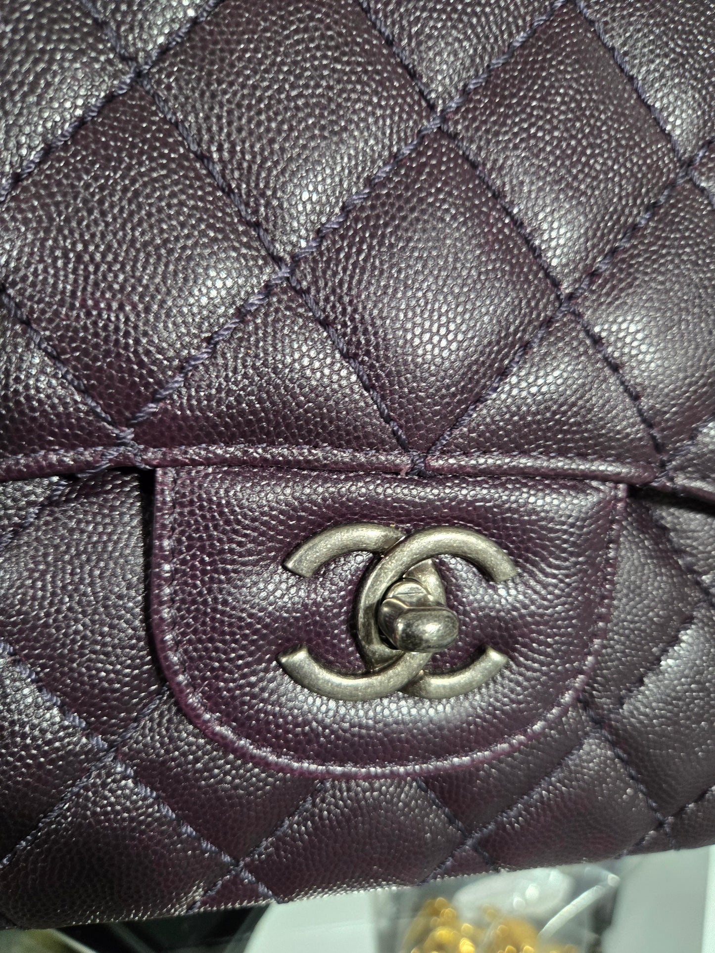 Pre-owned Chanel  Jumbo Double flap  Caviar Leather Chain Shoulder Bag Plum/Purple