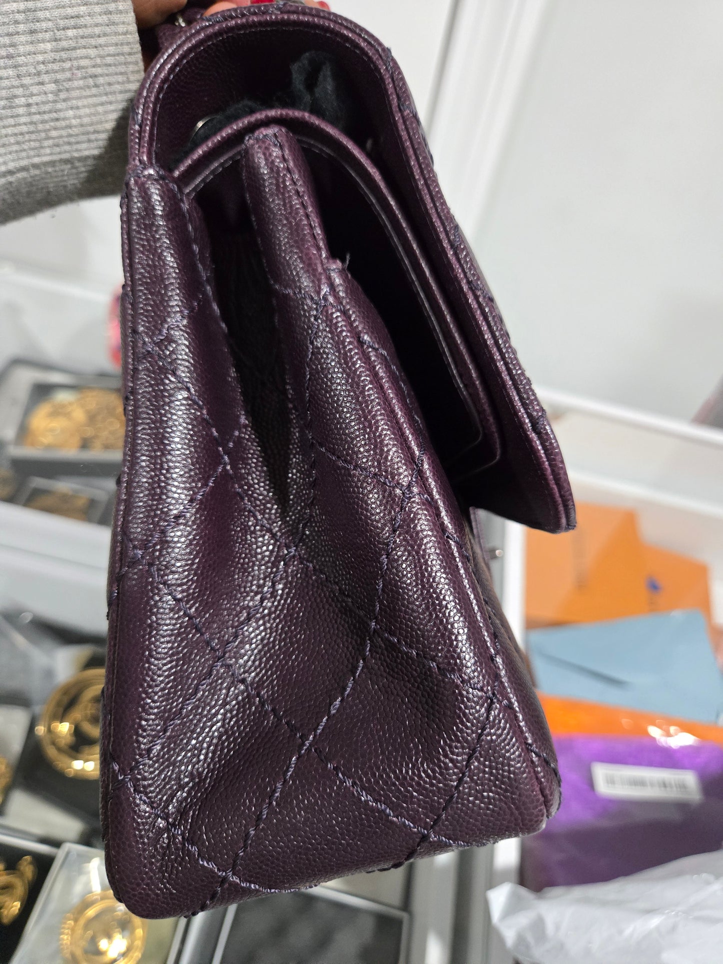 Pre-owned Chanel  Jumbo Double flap  Caviar Leather Chain Shoulder Bag Plum/Purple