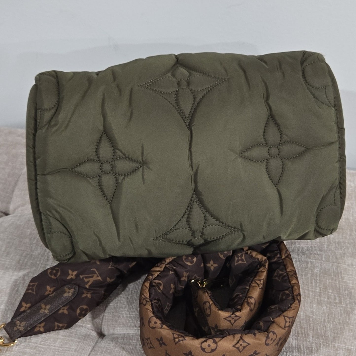 Preowned Louis Vuitton Limited Edition Olive Giant Monogram Econyl Pillow Speedy 25