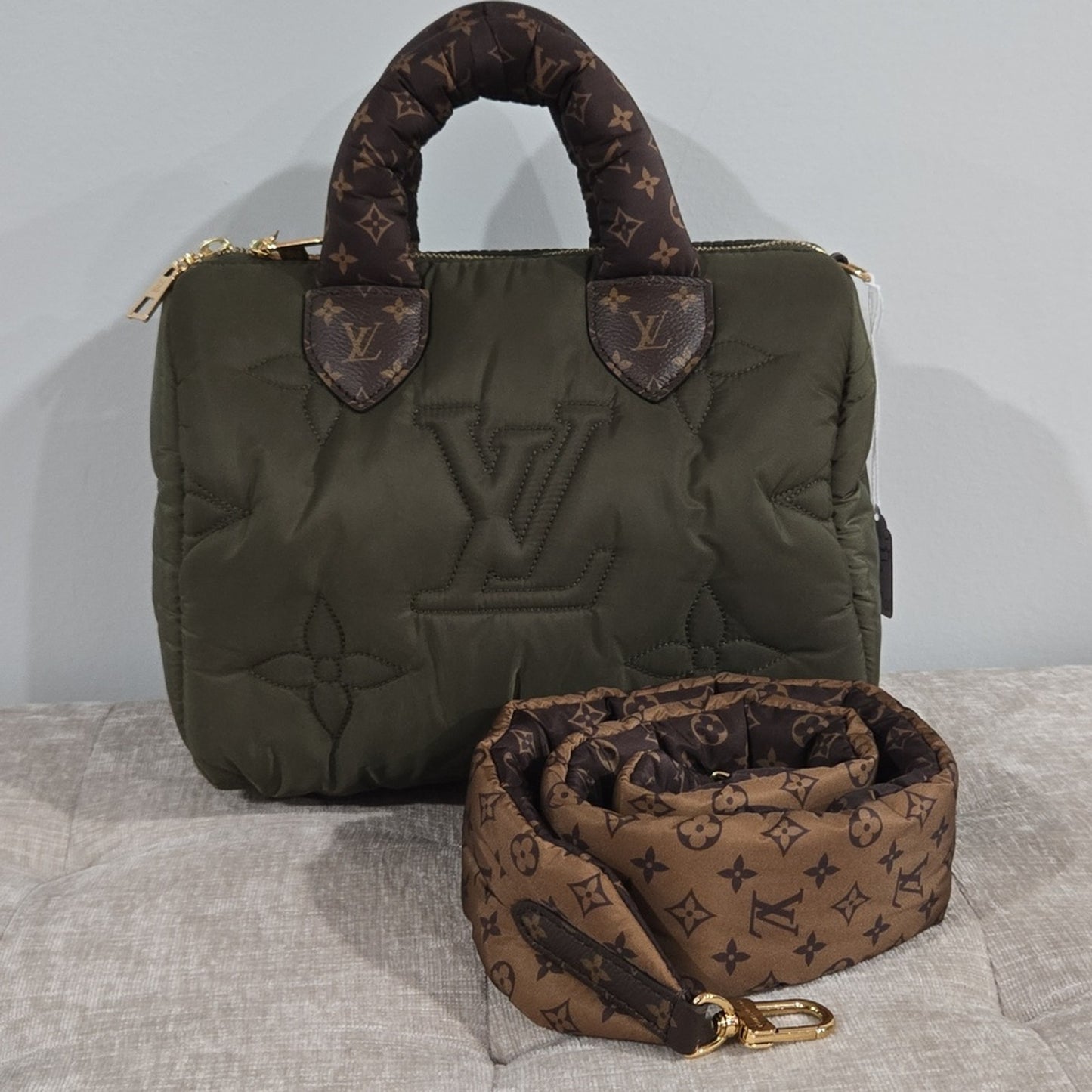 Preowned Louis Vuitton Limited Edition Olive Giant Monogram Econyl Pillow Speedy 25