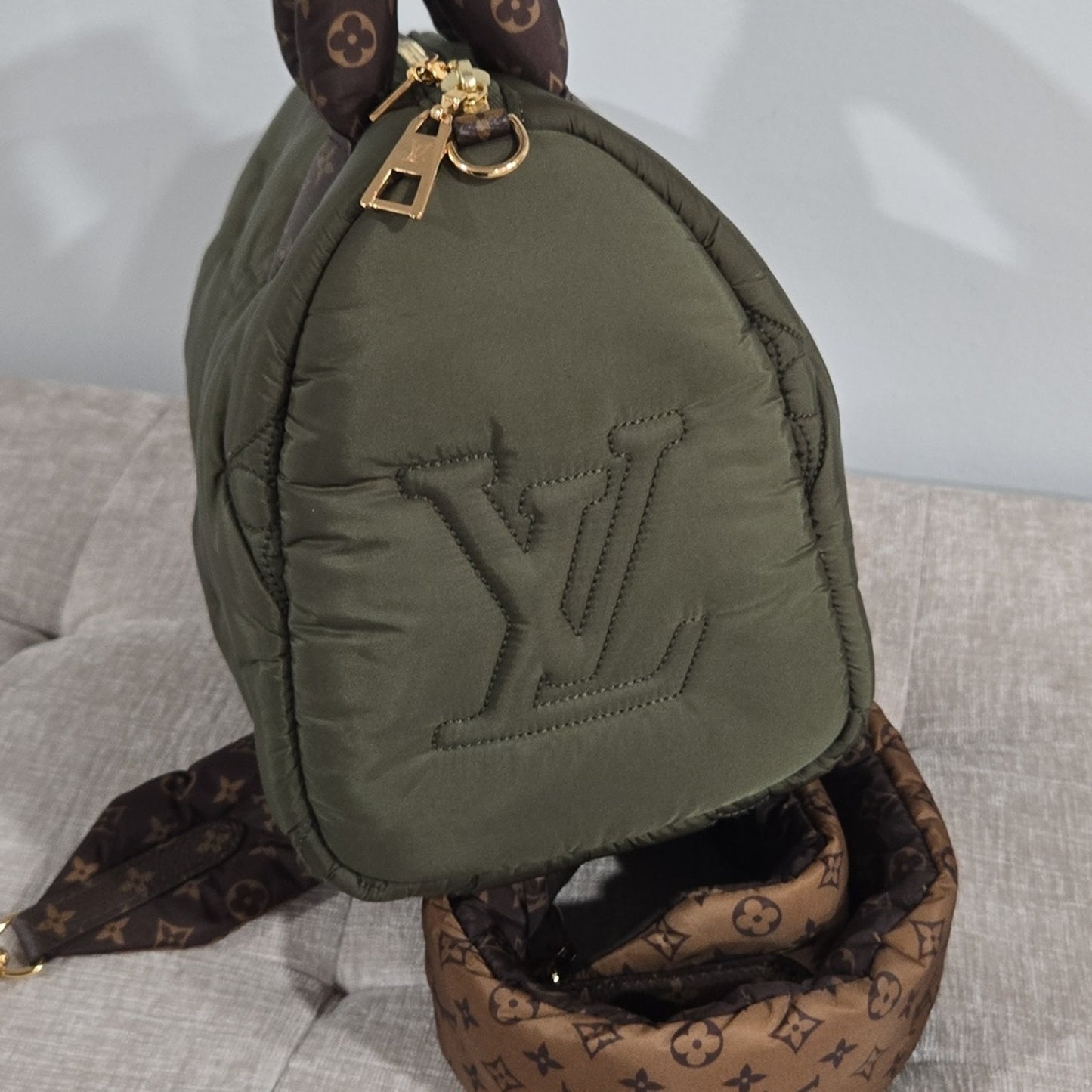 Preowned Louis Vuitton Limited Edition Olive Giant Monogram Econyl Pillow Speedy 25
