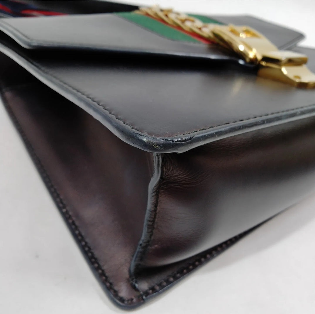 Preowned Vintage Gucci Shoulder Bag Sherry Line Black Leather