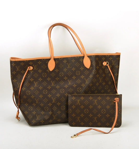 Louis Vuitton Neverfull Monogram GM Tote Large Shopping Bag Pouch Clutch