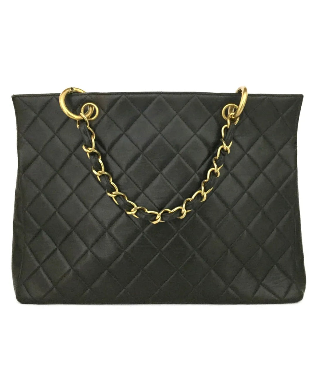 Preowned CHANEL CC Logo Lambskin Chain Tote Hand Bag Black