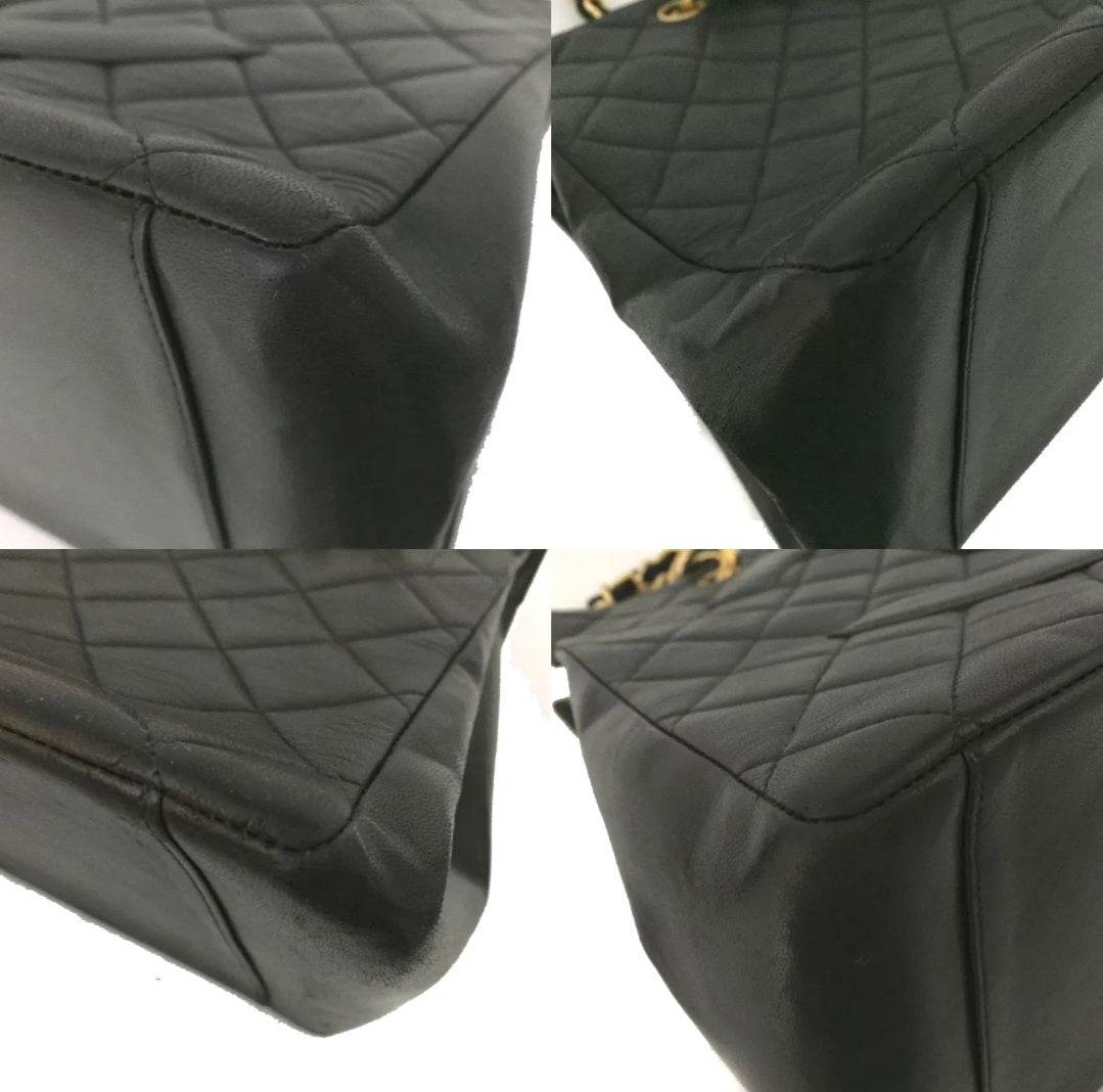 Preowned CHANEL CC Logo Lambskin Chain Tote Hand Bag Black