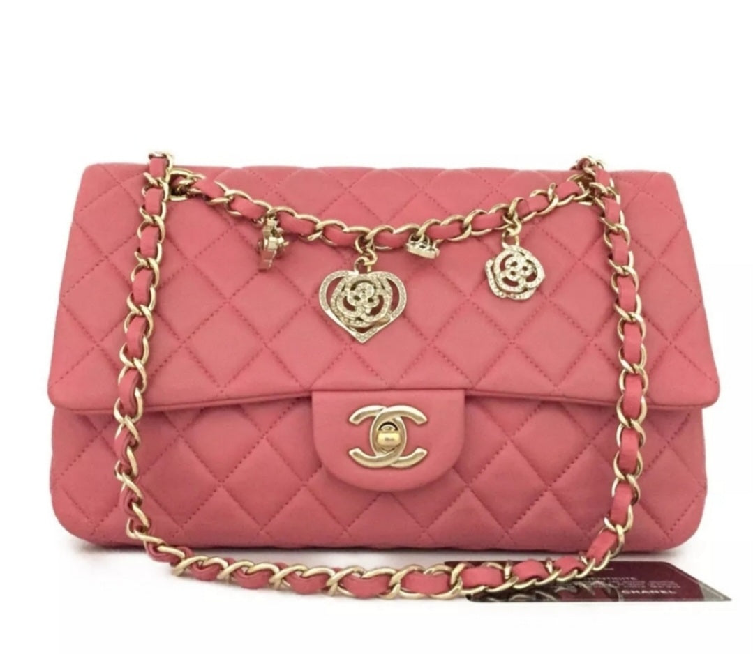 Preowned CHANEL Valentine Charms Quilted CC Lambskin Chain Shoulder Bag