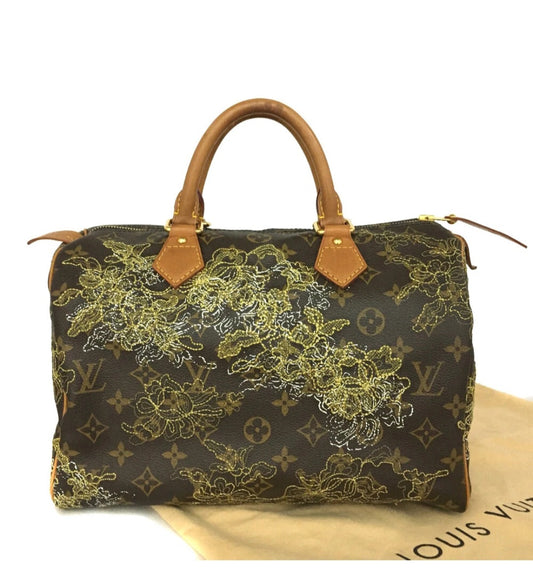 Preowned Louis Vuitton Monogram Dentelle Speedy 30 Boston Travel Hand Bag Brown