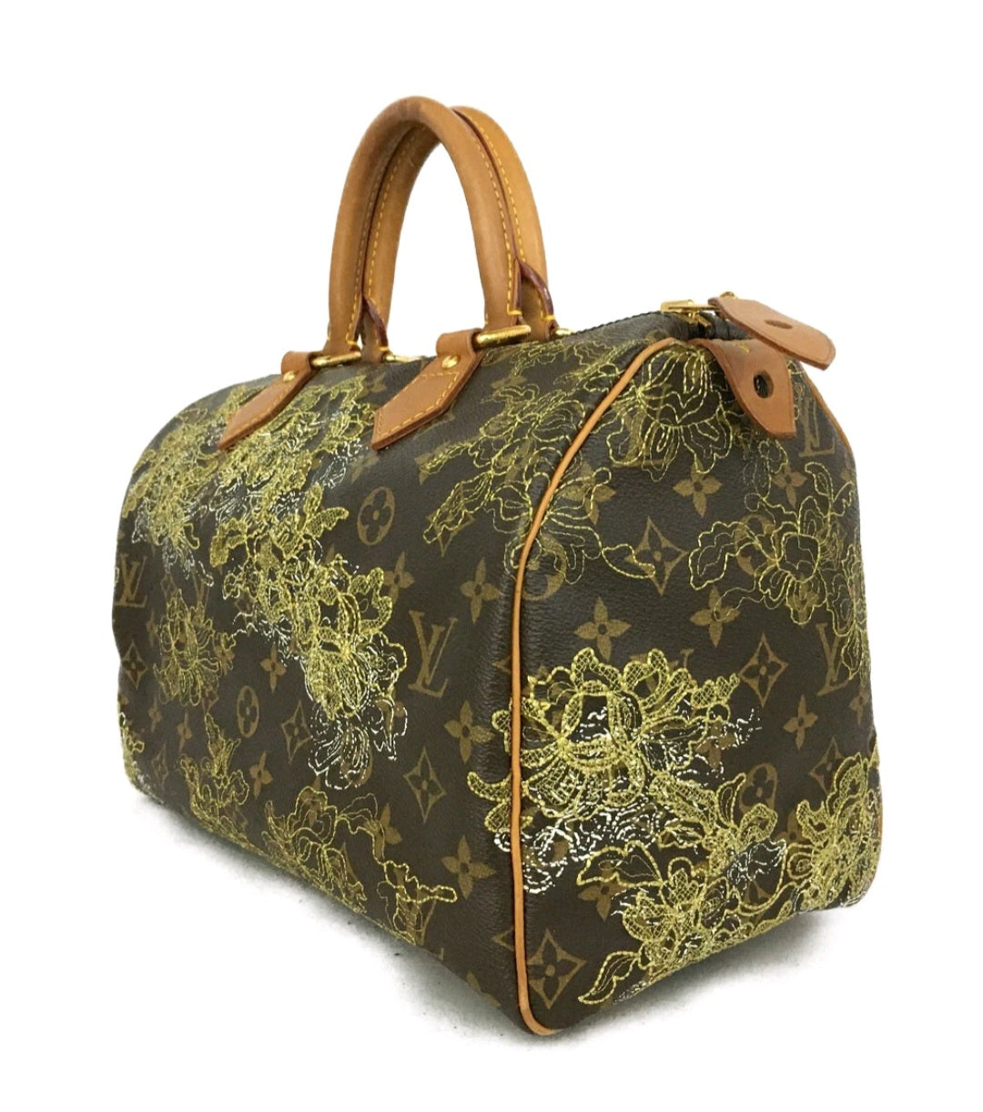 Preowned Louis Vuitton Monogram Dentelle Speedy 30 Boston Travel Hand Bag Brown