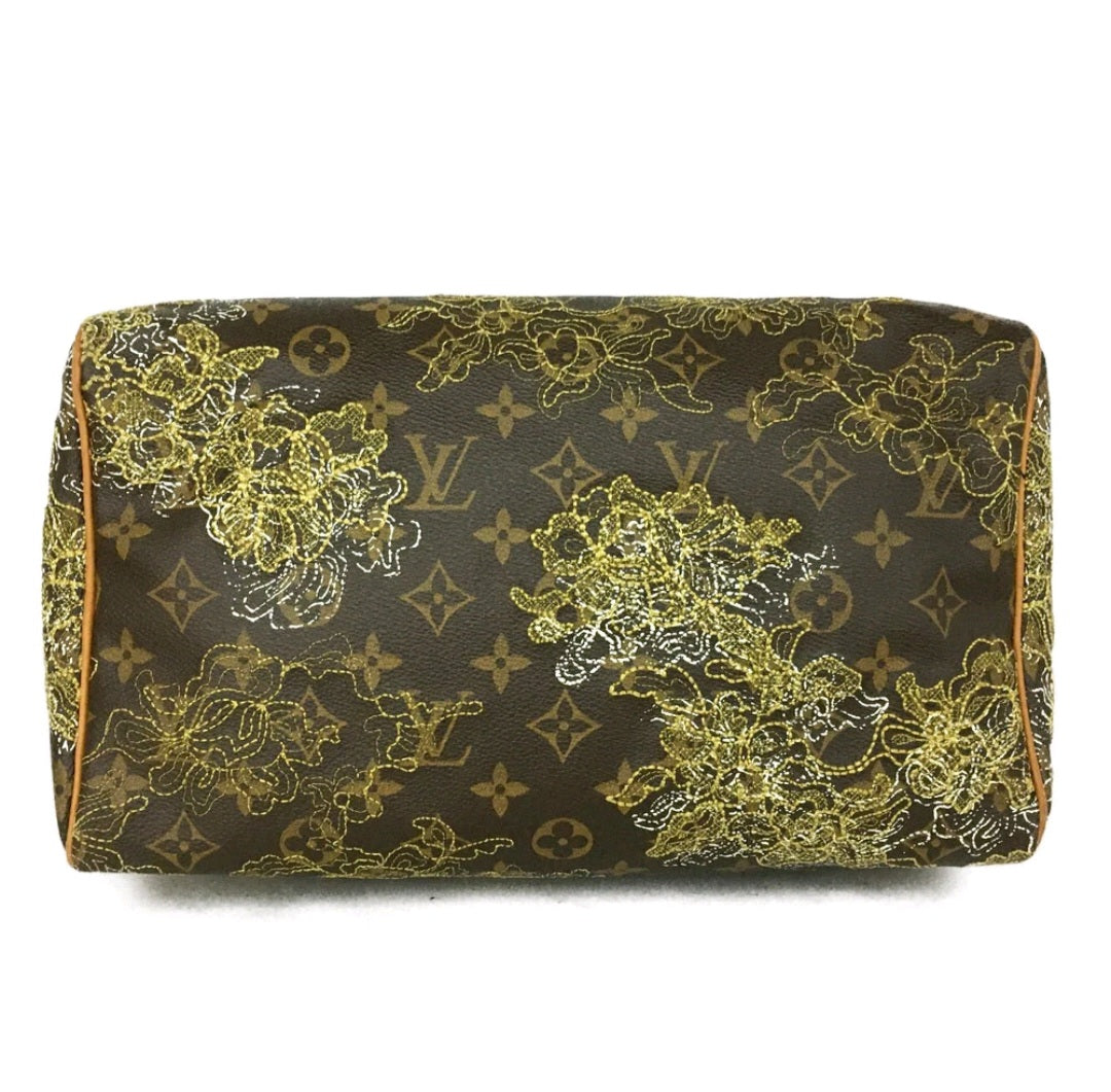 Preowned Louis Vuitton Monogram Dentelle Speedy 30 Boston Travel Hand Bag Brown