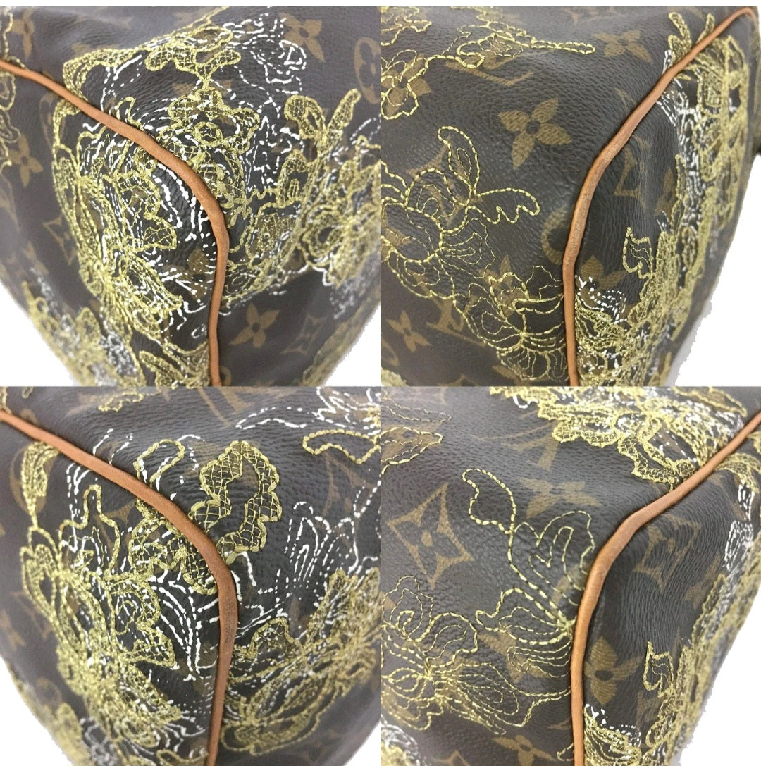Preowned Louis Vuitton Monogram Dentelle Speedy 30 Boston Travel Hand Bag Brown