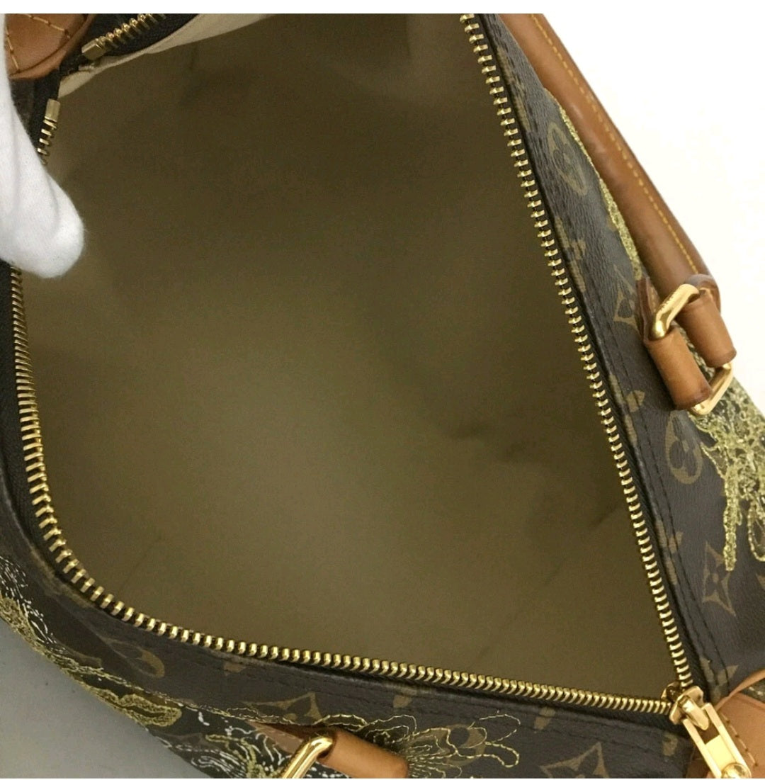 Preowned Louis Vuitton Monogram Dentelle Speedy 30 Boston Travel Hand Bag Brown