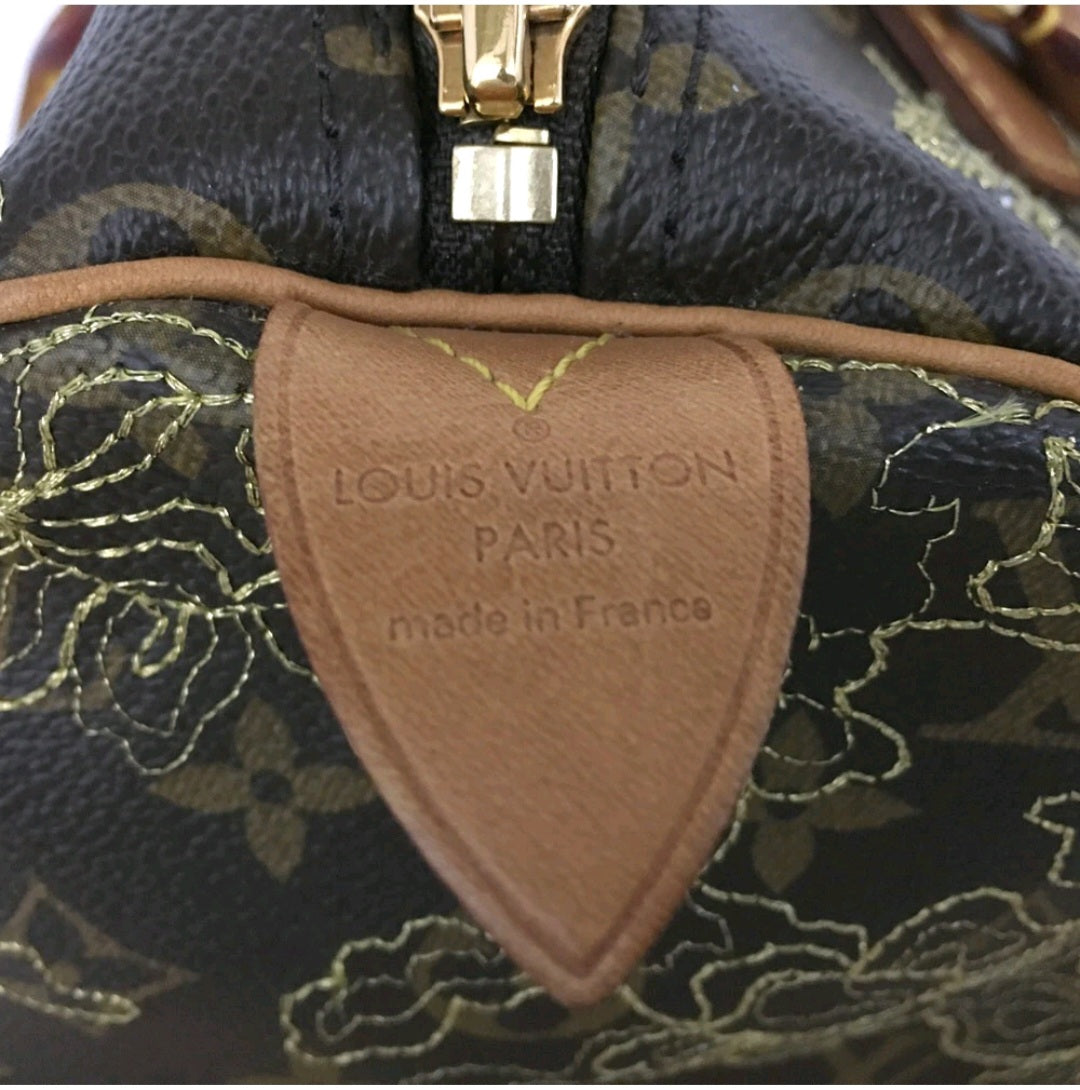 Preowned Louis Vuitton Monogram Dentelle Speedy 30 Boston Travel Hand Bag Brown